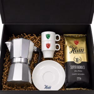 Cafetera Moka Italiana + Café + Set Tazas + Cuchara